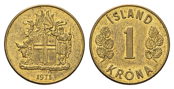 Исландия 1 крона 1971 KM 12a никель латунь UNC 4691-452