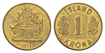 Исландия 1 крона 1971 KM 12a никель латунь UNC 4691-452
