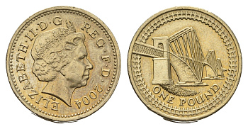 Великобритания 1 фунт 2004 Елизавета II (1952-2022), Мост Форт-Бридж в Шотландии KM 1048, Spink 4595 никель латунь aUNC 4670-1246
