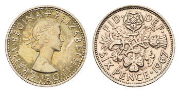 Великобритания 6 пенсов 1967 Елизавета II (1952-2022) KM 903, Spink 4149 медно-никель 4685-151