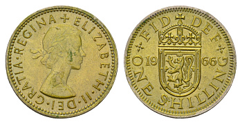 Великобритания 1 шиллинг 1966 Елизавета II (1952-2022), Шотландский герб KM 905, Spink 4148 медно-никель 4177-612