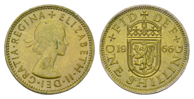 Великобритания 1 шиллинг 1966 Елизавета II (1952-2022), Шотландский герб KM 905, Spink 4148 медно-никель 4177-612