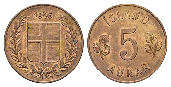 Исландия 5 эйре 1946 KM 9 бронза UNC 4691-323