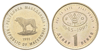 Македония 1 денар 1995 50 лет ФАО KM 5a медь цинк никель UNC 4688-736