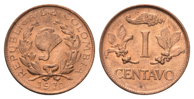 Колумбия 1 сентаво 1970 KM 205a сталь плакированная медью UNC 100-161