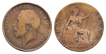 Великобритания 1/2 пенни 1924 Георг V (1910-1936) KM 809, Spink 4056 бронза 4546-717