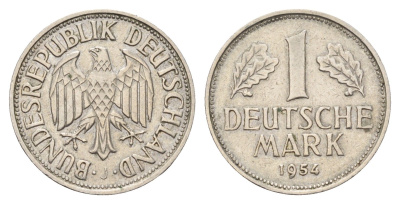ФРГ 1 марка 1954 J KM 110, J. 385 медно-никель 4610-135