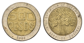 Колумбия 500 песо 2006 KM 286 биметалл 4577-1046