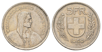 Швейцария 5 франков 1968 B KM 40a.1 медно-никель 4542-1241