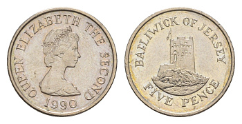 Джерси 5 пенсов 1990 башня Сеймур, Елизавета II (1952-2022) KM 56.2 медно-никель UNC 4655-948