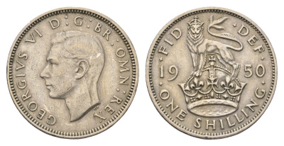 Великобритания 1 шиллинг 1950 Георг VI (1936-1952), Английский герб KM 876, Spink 4108 медно-никель 4699-446