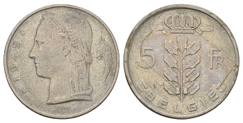Бельгия 5 франков 1949 Belgie, Леопольд III (1934-1951) KM 135 медно-никель 4172-143