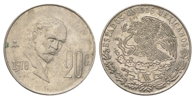 Мексика 20 сентаво 1978 Мо, Игнасио Мадеро KM 442 медно-никель 4580-1151