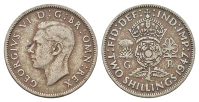 Великобритания 2 шиллинга (флорин) 1947 Георг VI (1936-1952) KM 865, Spink 4102 медно-никель 4663-244