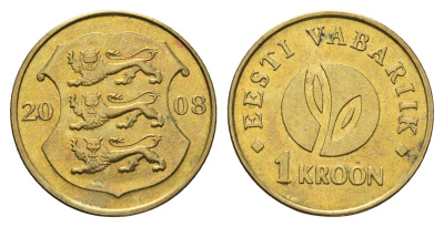 Эстония 1 крона 2008 90 лет Эстонской республике KM 44 латунь UNC 4688-721