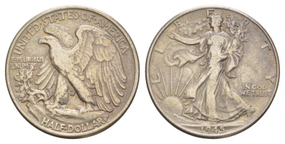 США 1/2 доллара (50 центов) 1945 KM 142 серебро 272-345