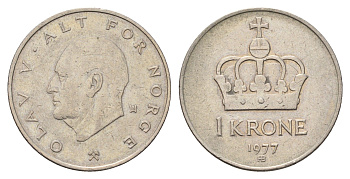 Норвегия 1 крона 1977 Улаф V (1957-1991) KM 419 медно-никель 4703-315