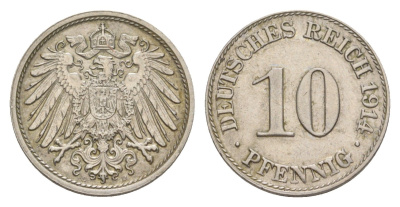 Германия 10 пфеннигов 1914 D, Вильгельм II (1888-1918) KM 12, J. 13 медно-никель 4640-331