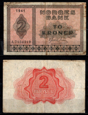 Норвегия 2 кроны 1941 Pick 16 a1 бумага 7457-30-1-1