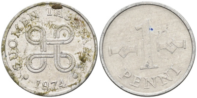 Финляндия 1 пенни 1974 KM 44а алюминий 4585-917