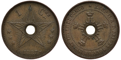 Бельгийское Конго 1 сантим 1887 KM 1 медь 3896-1015