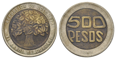 Колумбия 500 песо 1997 KM 286 биметалл 4159-224