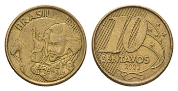 Бразилия 10 сентаво 2003 KM 649 сталь плакированная латунью 4686-727