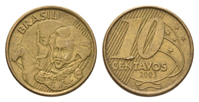 Бразилия 10 сентаво 2003 KM 649 сталь плакированная латунью 4686-727