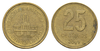 Аргентина 25 сентаво 2009 ратуша Буэнос-Айреса KM 110.1 алюминиевая бронза 4575-844
