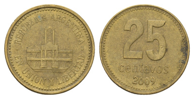 Аргентина 25 сентаво 2009 ратуша Буэнос-Айреса KM 110.1 алюминиевая бронза 4575-844