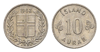 Исландия 10 эйре 1962 KM 10 медно-никель aUNC 4696-263