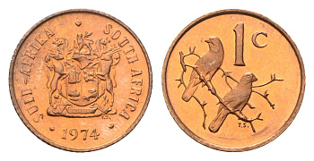 ЮАР 1 цент 1974 V KM 82 бронза PROOF 4685-766