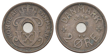 Дания 2 эре 1929 N, Кристиан X (1912-1947) KM 827 бронза 4701-739