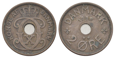 Дания 2 эре 1929 N, Кристиан X (1912-1947) KM 827 бронза 4701-739