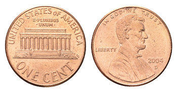 США 1 цент 2004 D, Линкольн KM 201b цинк плакированный медью UNC 4705-768