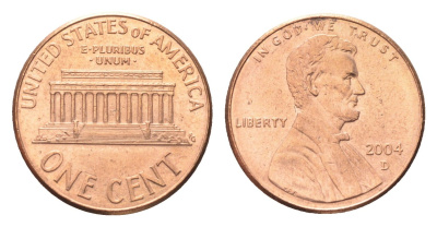 США 1 цент 2004 D, Линкольн KM 201b цинк плакированный медью UNC 4705-768