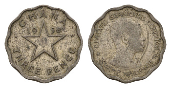 Гана 3 пенса 1958 год-тип KM 3 медно-никель 4682-644