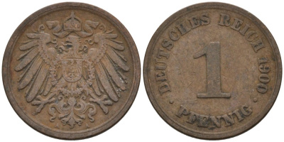 Германия 1 пфенниг 1900 A KM 10, J. 10 медь 4567-1139