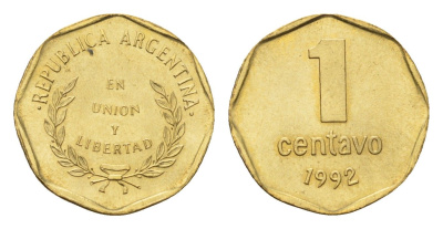 Аргентина 1 сентаво 1992 год-тип KM 108 алюминиевая бронза UNC 4696-1059