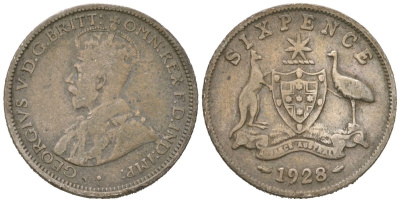 Австралия 6 пенсов 1928 Георг V (1910-1936) KM 25 серебро 4609-1154