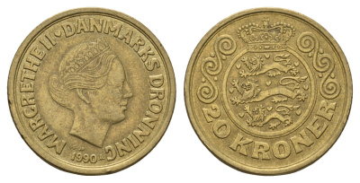 Дания 20 крон 1990 Маргрете II (1972-2024) KM 871 алюминиевая бронза 4670-1142