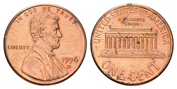 США 1 цент 1996 D, Линкольн KM 201b цинк плакированный медью 4682-269