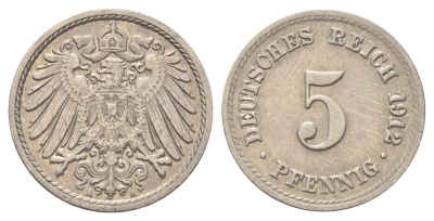 Германия 5 пфеннигов 1912 A KM 11, J. 12 медно-никель 4701-1047