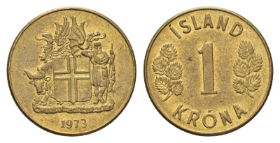 Исландия 1 крона 1973 KM 12a никель латунь aUNC 4691-512