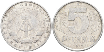 ГДР 5 пфеннигов 1972 А KM 9.1 алюминий 211-913