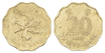 Гонконг 20 центов 1997 KM 67 никель латунь 4701-218