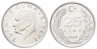 Турция 25 лир 1988 Кемаль Ататюрк KM 975 алюминий UNC 4699-1235