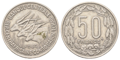 Экваториальная Африка 50 франков 1963 KM 3 медно-никель 51-1323