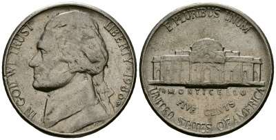 США 5 центов 1986 Джефферсон KM A192 медно-никель 4135-447