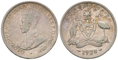 Австралия 6 пенсов 1928 Георг V (1910-1936) KM 25 серебро 71-566